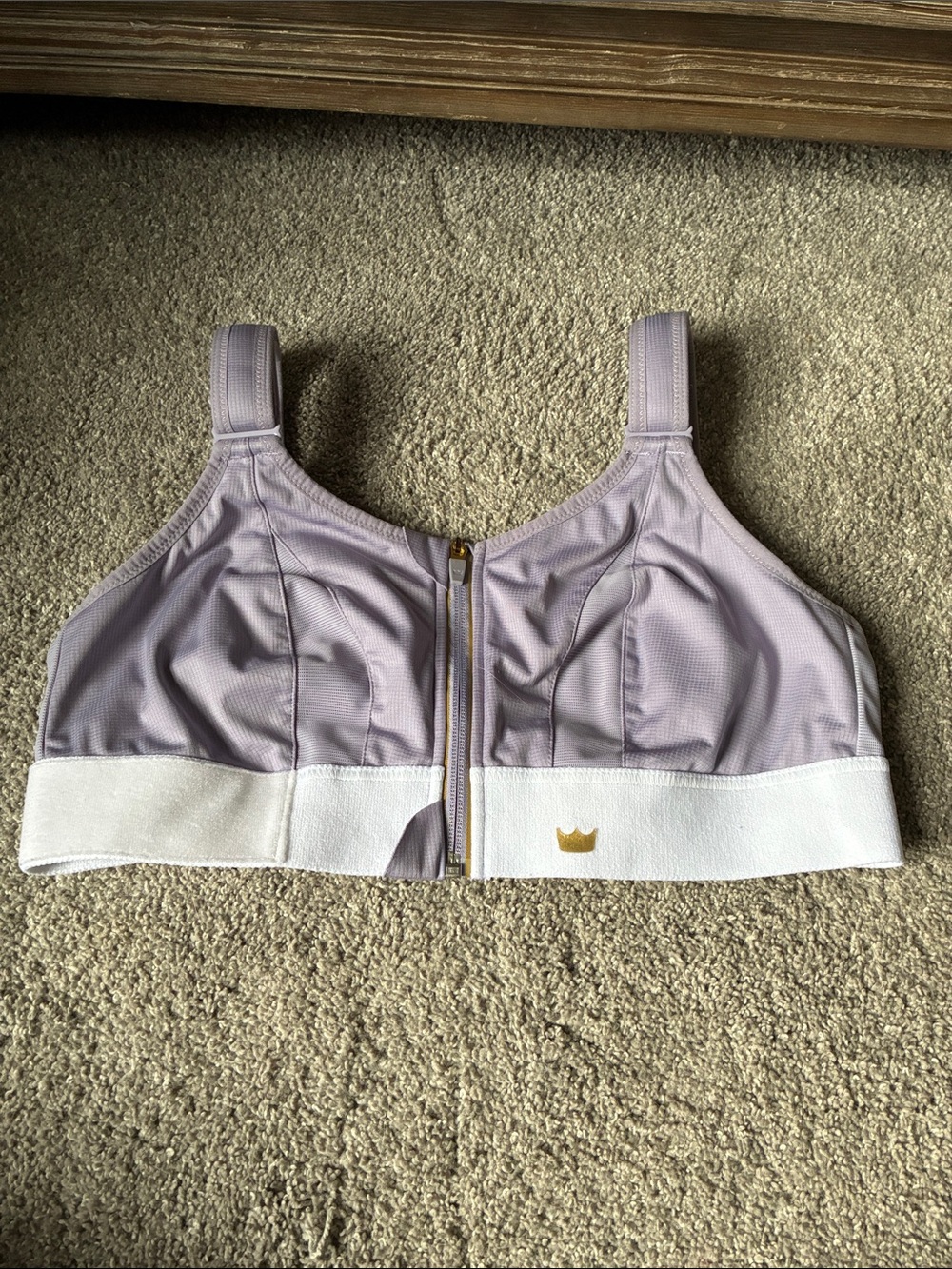 SHEFIT Lavender and White Front-Zip Sports Bra